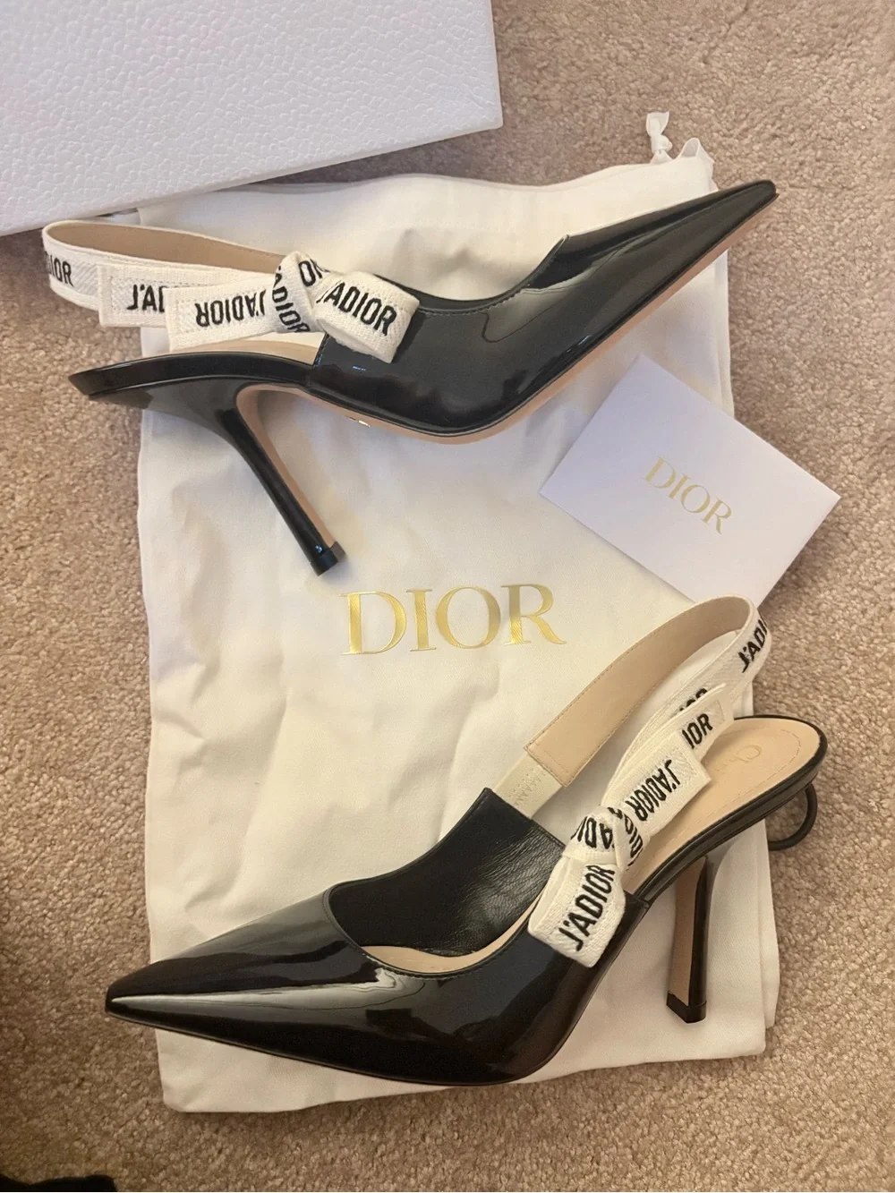 Dior Black Patent Slingback Pump with Branded Ribbon